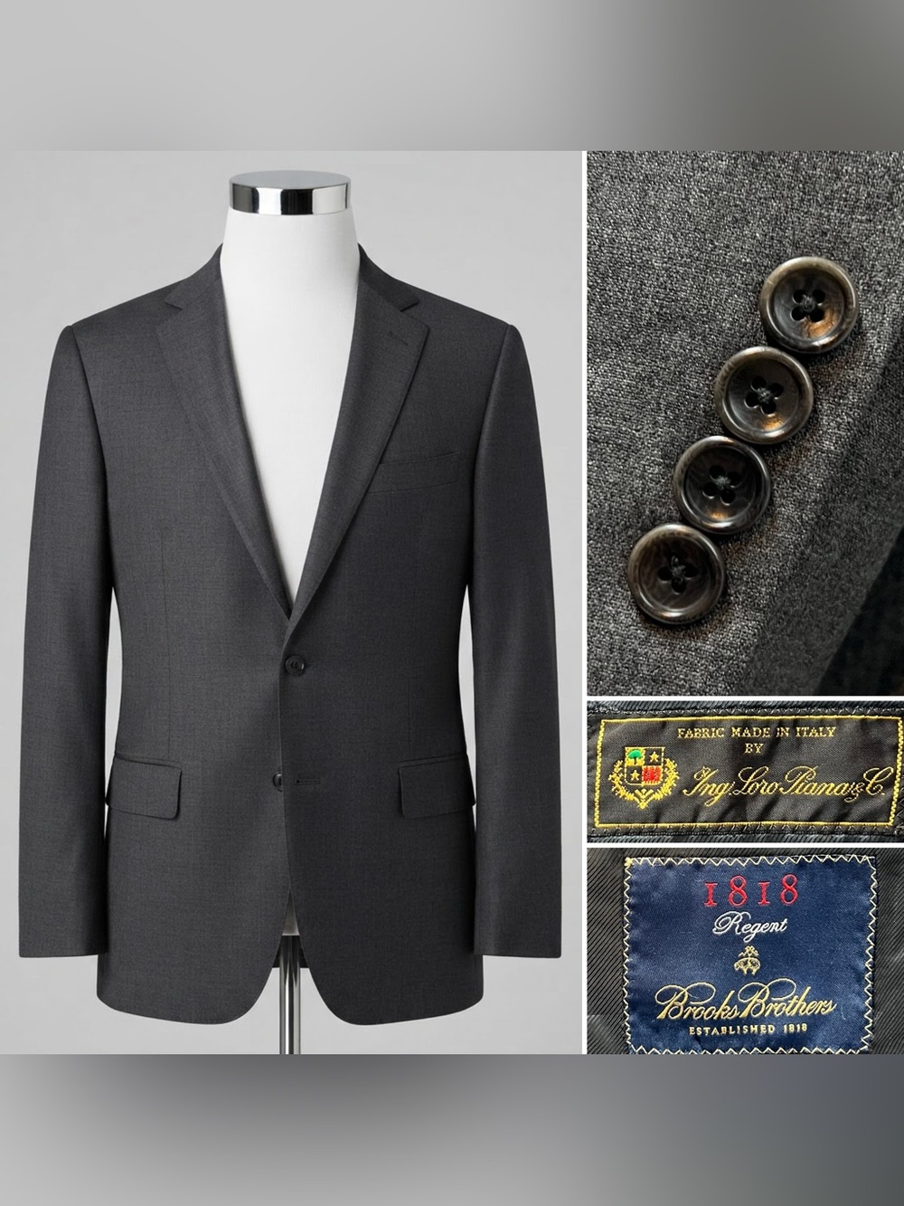 Brooks Brothers Men’s 41R Loro Piana Regent 1818 Gray Wool Blazer Suit Jacket